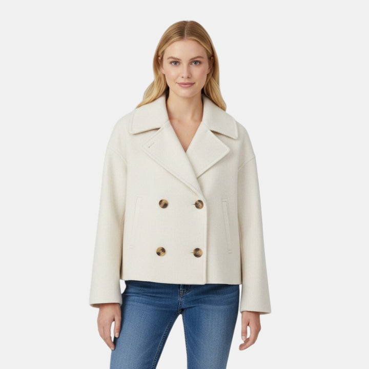 Women’s Cropped Double Breasted Peacoat with Button Closure-Villaayr