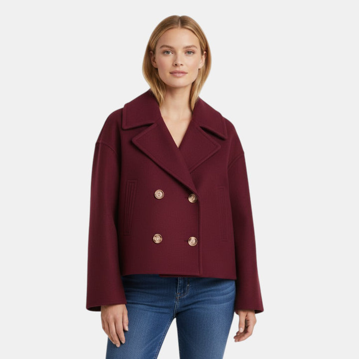 Women’s Cropped Double Breasted Peacoat with Button Closure-Villaayr