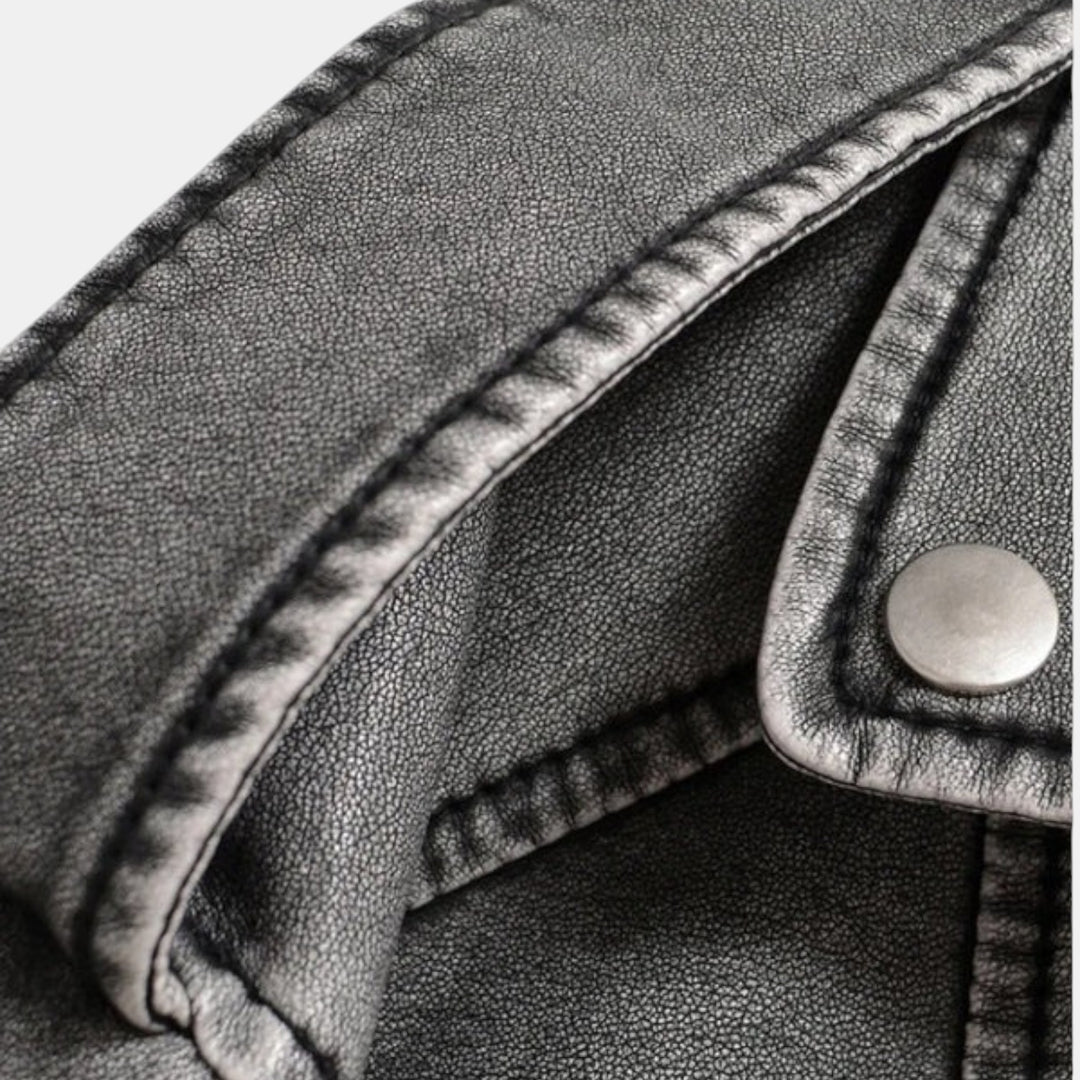 Women’s Cropped Faux Leather Biker Jacket with Asymmetrical Zip-Villaayr