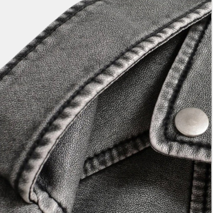 Women’s Cropped Faux Leather Biker Jacket with Asymmetrical Zip-Villaayr