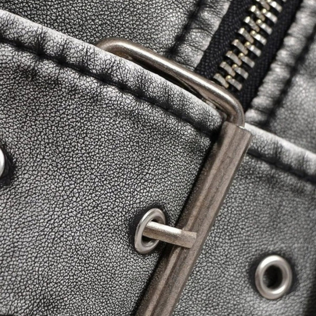 Women’s Cropped Faux Leather Biker Jacket with Asymmetrical Zip-Villaayr