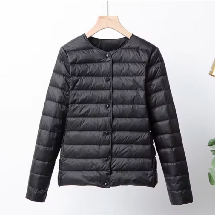Women’s Cropped Lightweight Down Jacket with Snap Button-Villaayr