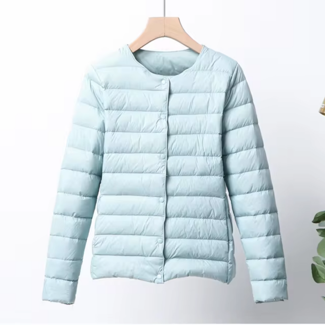 Women’s Cropped Lightweight Down Jacket with Snap Button-Villaayr