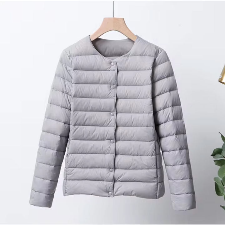 Women’s Cropped Lightweight Down Jacket with Snap Button-Villaayr