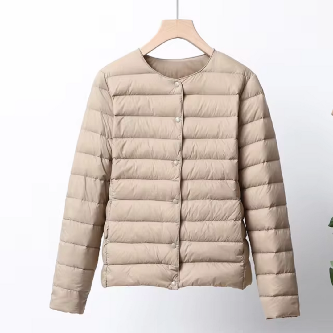 Women’s Cropped Lightweight Down Jacket with Snap Button-Villaayr