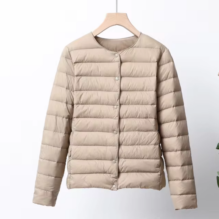 Women’s Cropped Lightweight Down Jacket with Snap Button-Villaayr