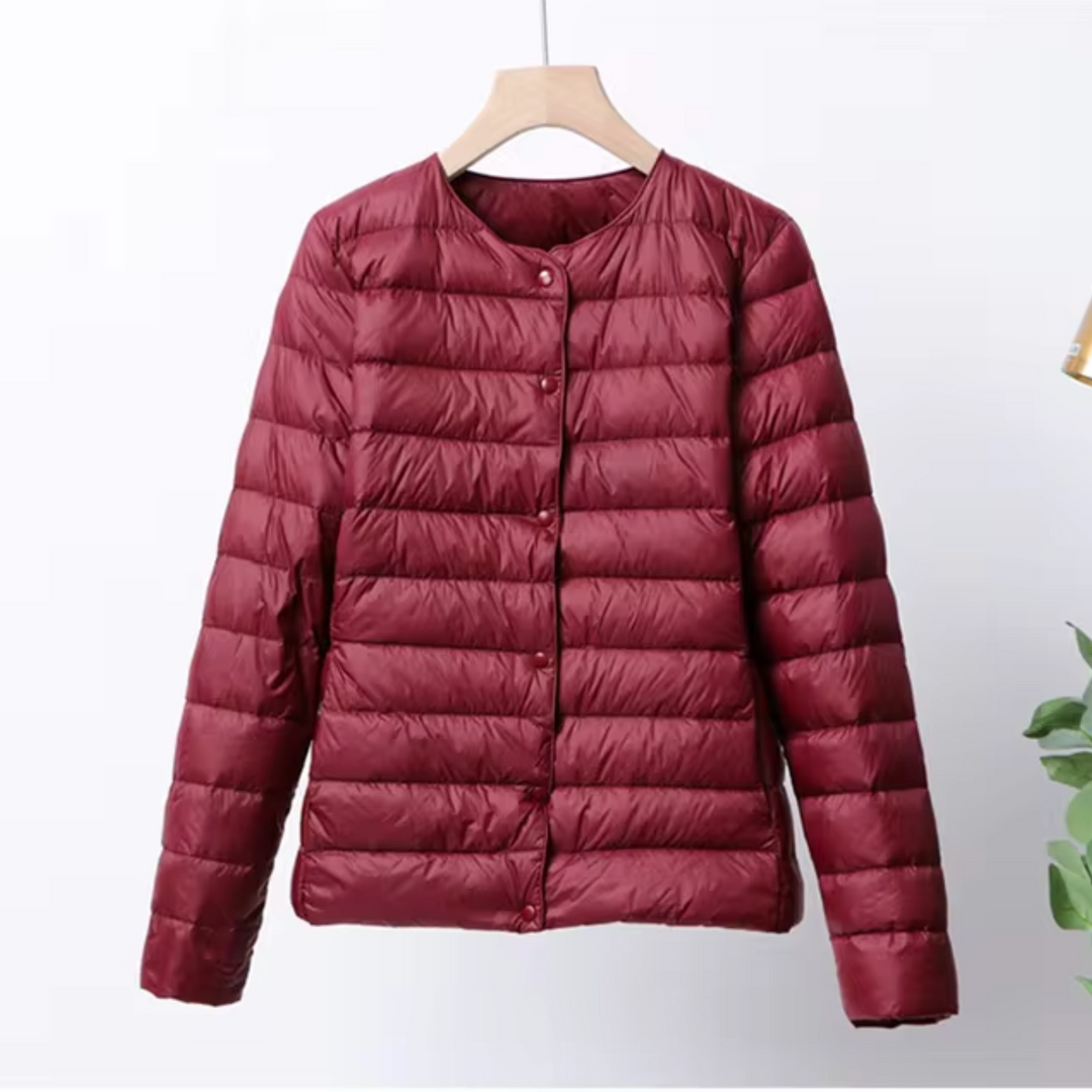 Women’s Cropped Lightweight Down Jacket with Snap Button-Villaayr