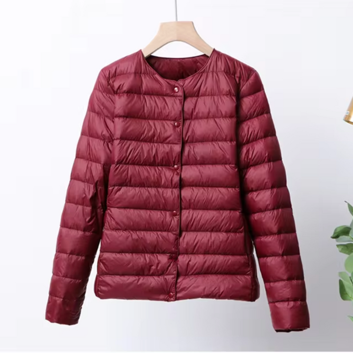 Women’s Cropped Lightweight Down Jacket with Snap Button-Villaayr