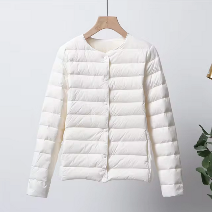 Women’s Cropped Lightweight Down Jacket with Snap Button-Villaayr