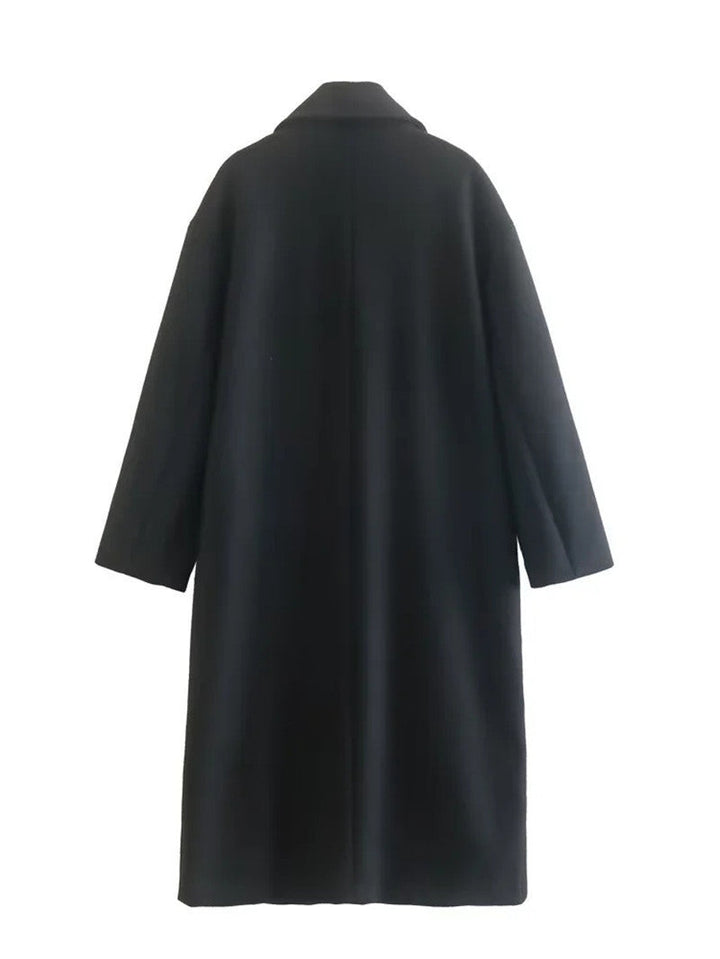 Women’s Double Breasted Long Coat with Notched Lapel-Villaayr