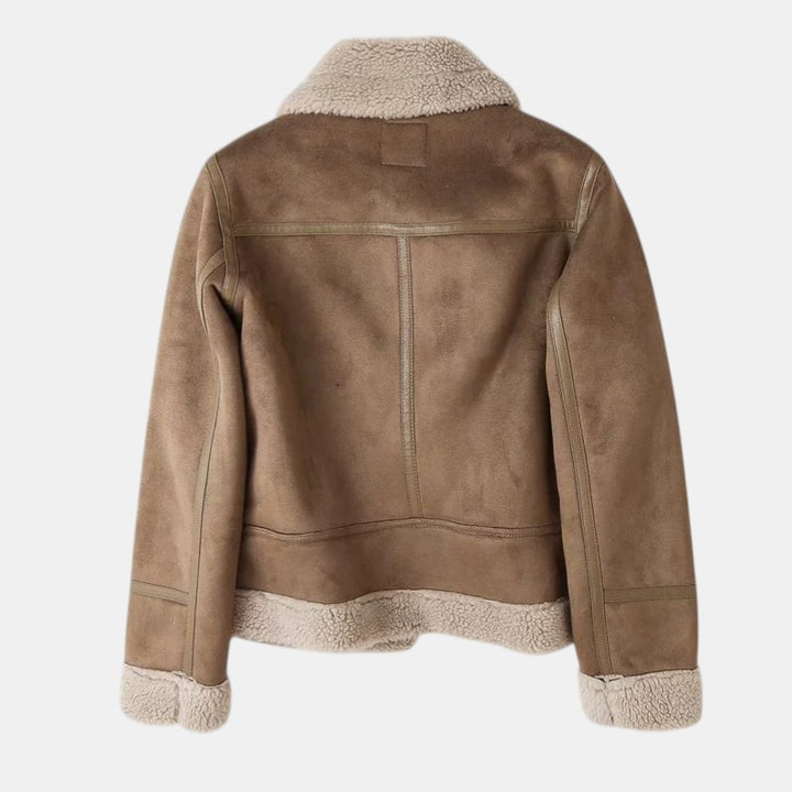 Women’s Faux Shearling Aviator Jacket with Asymmetrical Zip-Villaayr