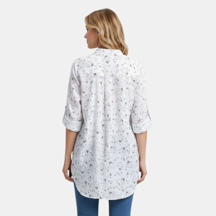 Women’s Floral Button Front Tunic Top with Pleated Neckline-Villaayr