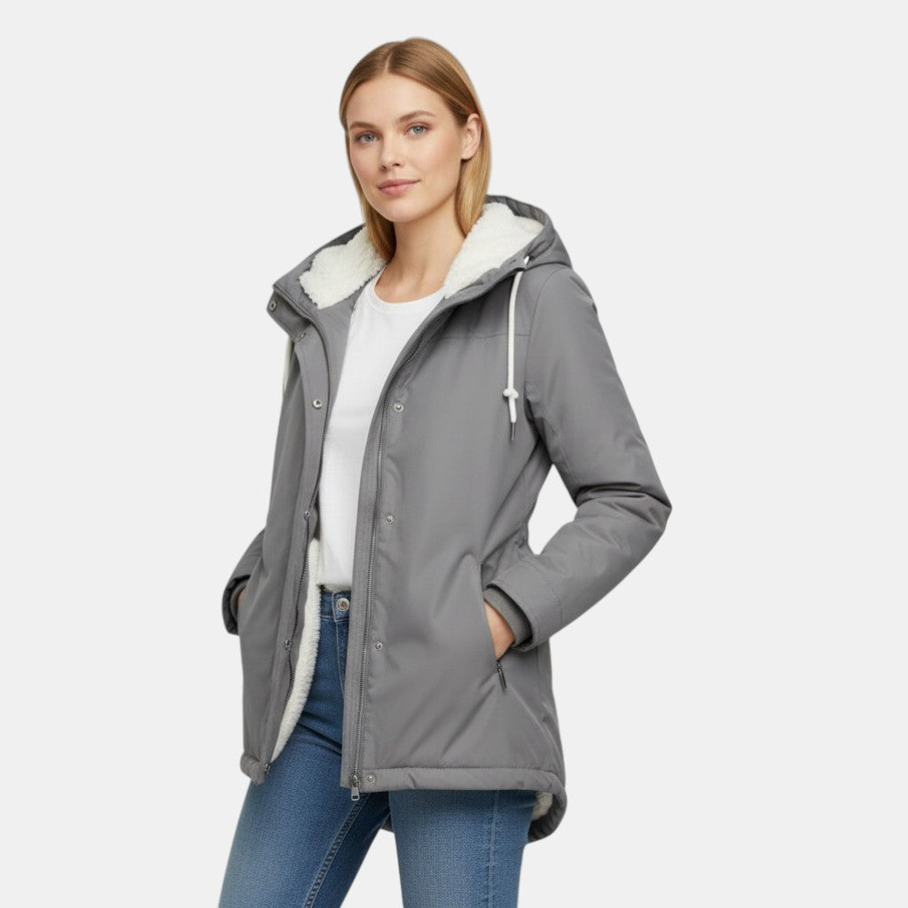 Women’s Hooded Insulated Jacket with Front Zip-Villaayr