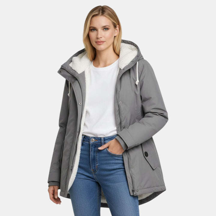 Women’s Hooded Insulated Jacket with Front Zip-Villaayr