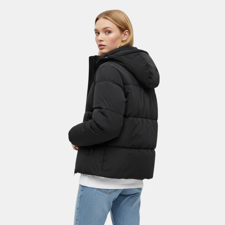 Women’s Hooded Puffer Jacket with Front Zip-Villaayr