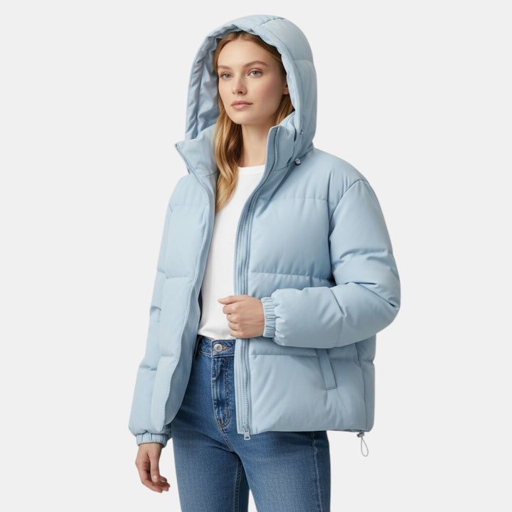 Women’s Hooded Puffer Jacket with Front Zip-Villaayr