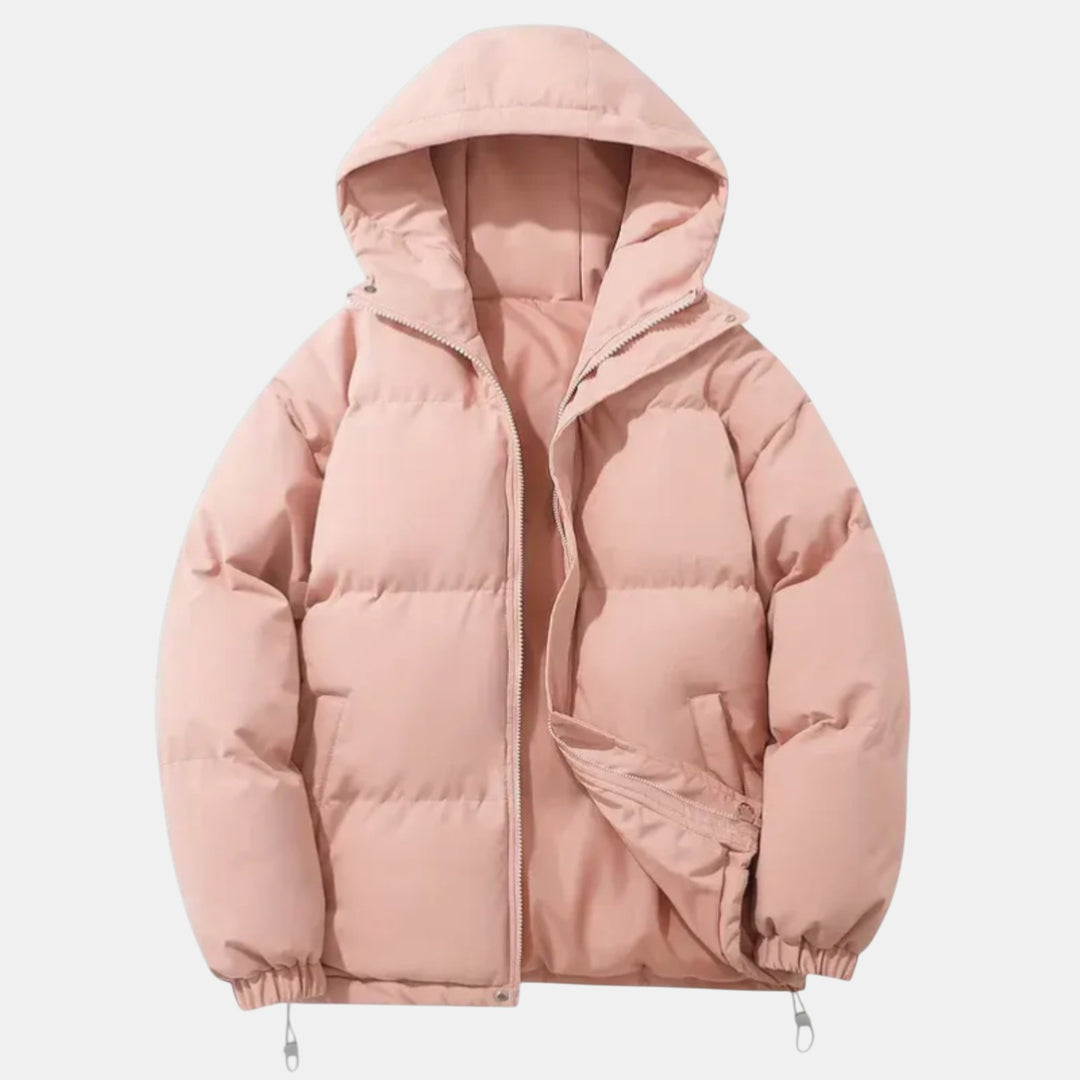 Women’s Hooded Puffer Jacket with Front Zip-Villaayr