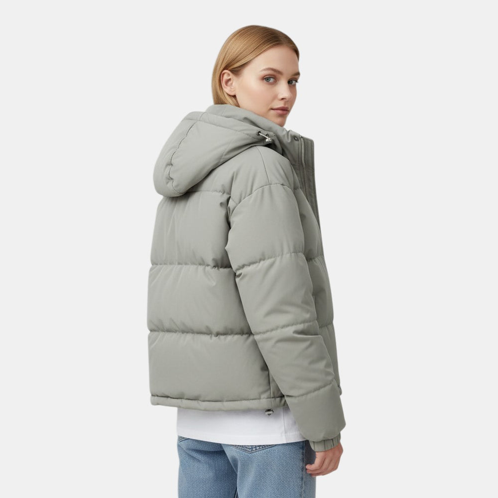 Women’s Hooded Puffer Jacket with Front Zip-Villaayr