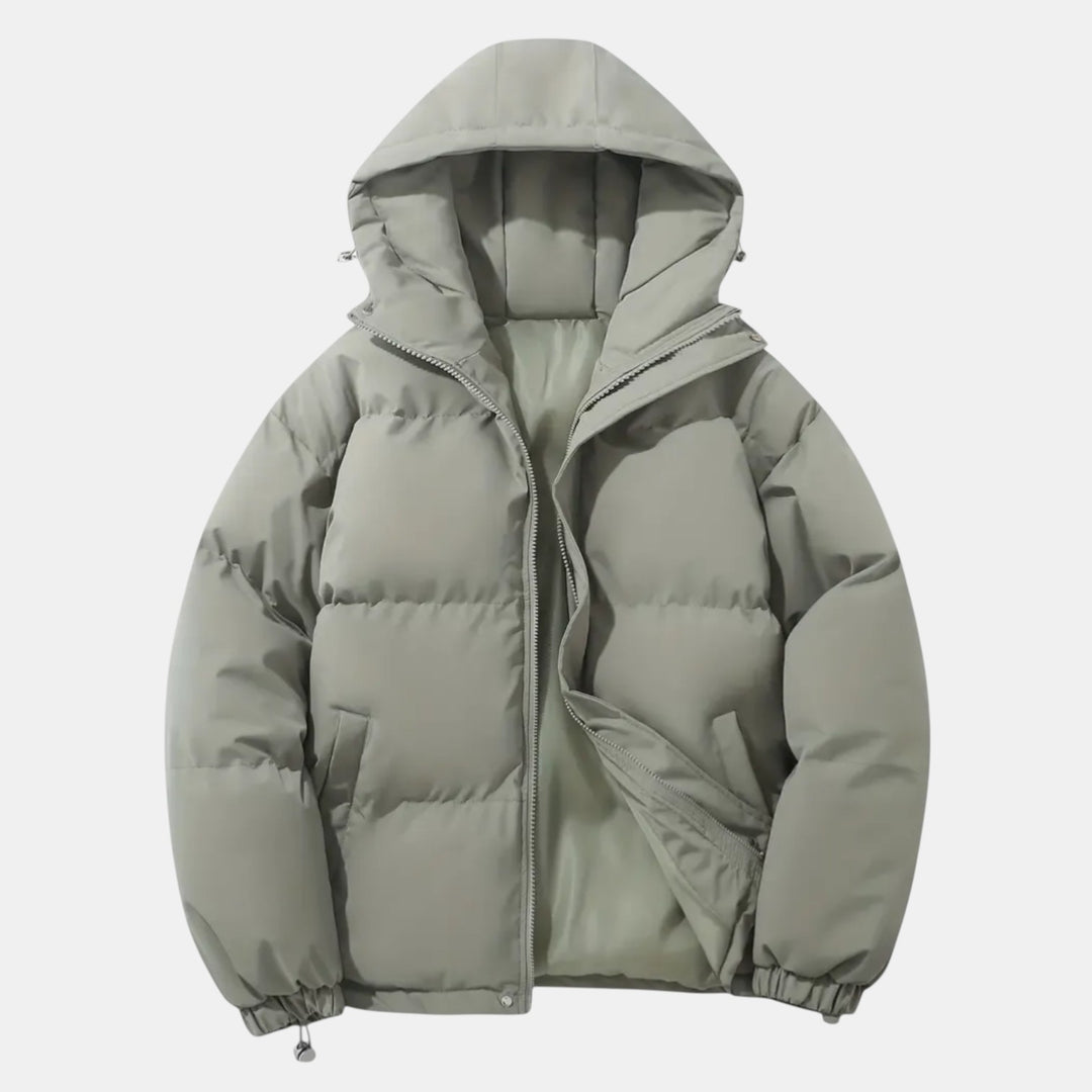Women’s Hooded Puffer Jacket with Front Zip-Villaayr