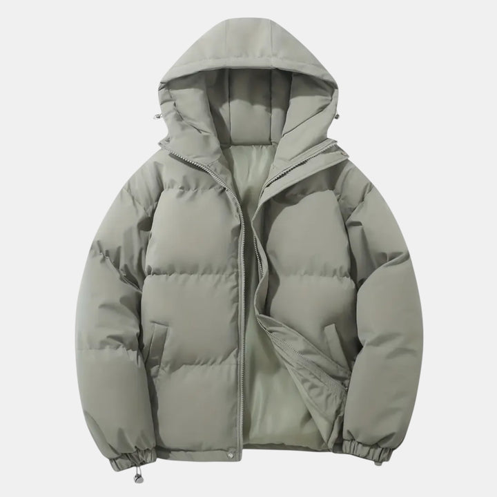 Women’s Hooded Puffer Jacket with Front Zip-Villaayr