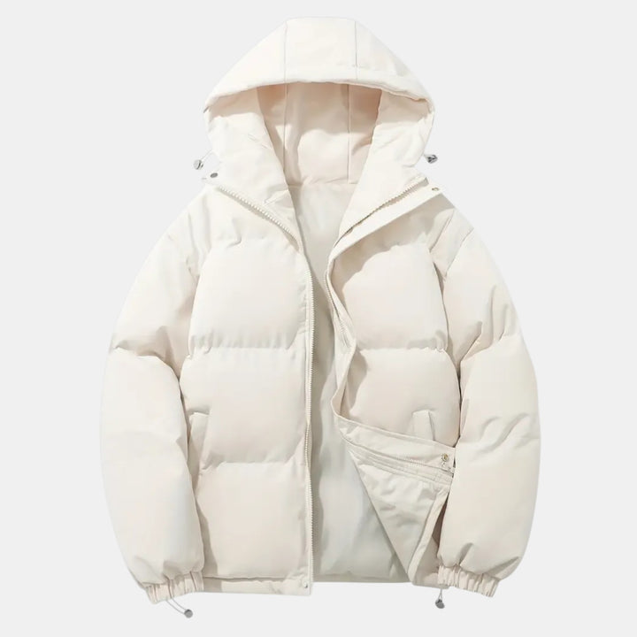 Women’s Hooded Puffer Jacket with Front Zip-Villaayr