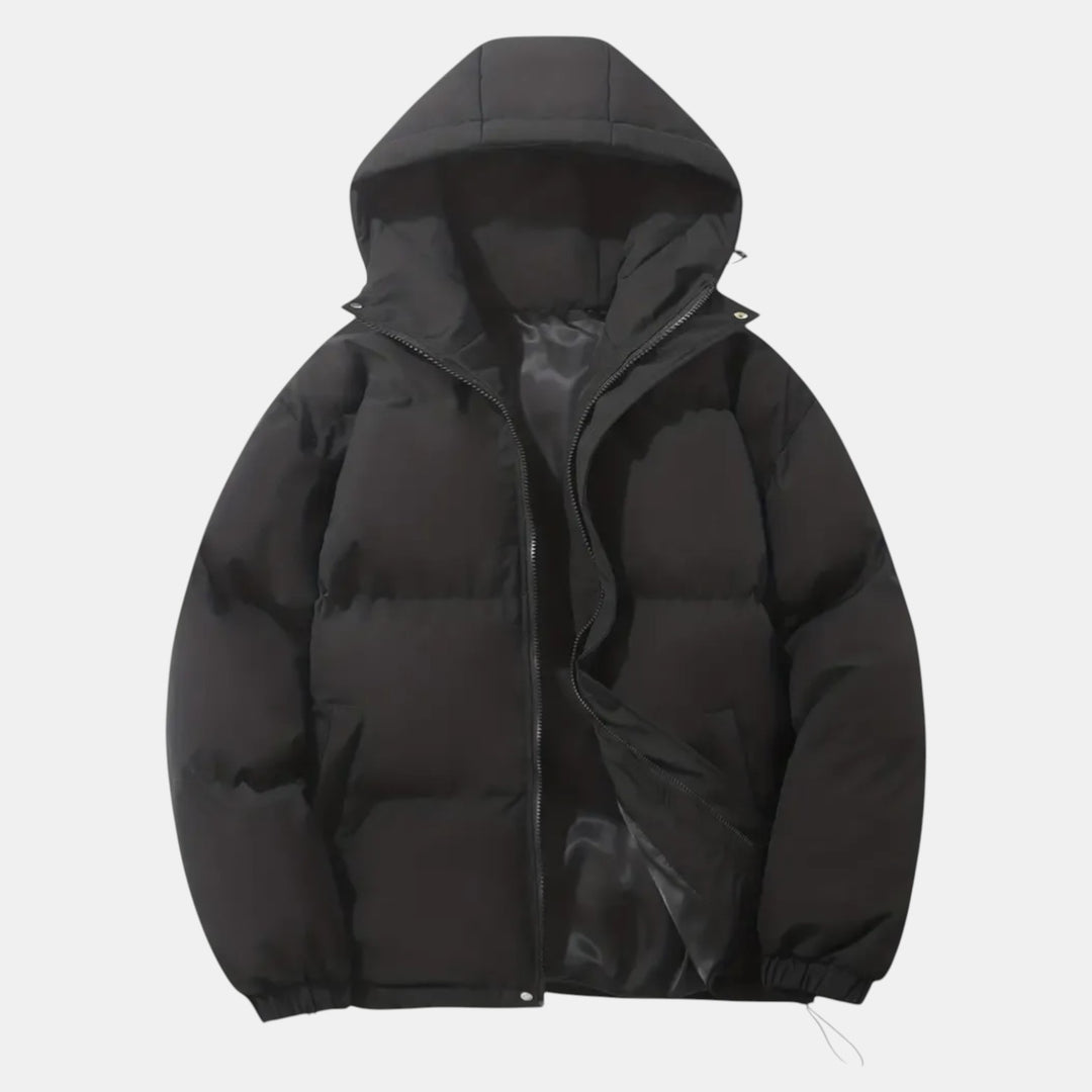 Women’s Hooded Puffer Jacket with Front Zip-Villaayr