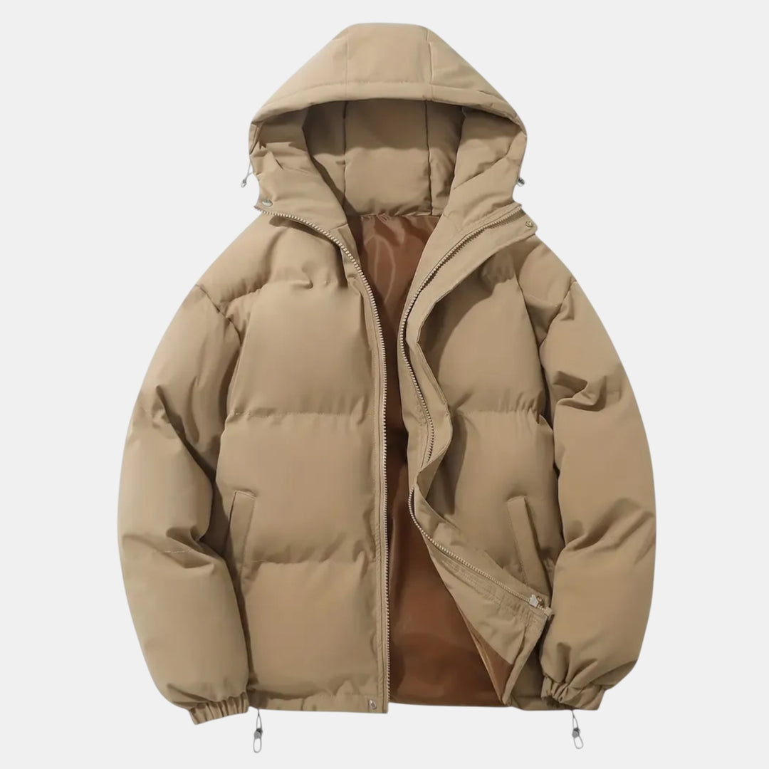 Women’s Hooded Puffer Jacket with Front Zip-Villaayr