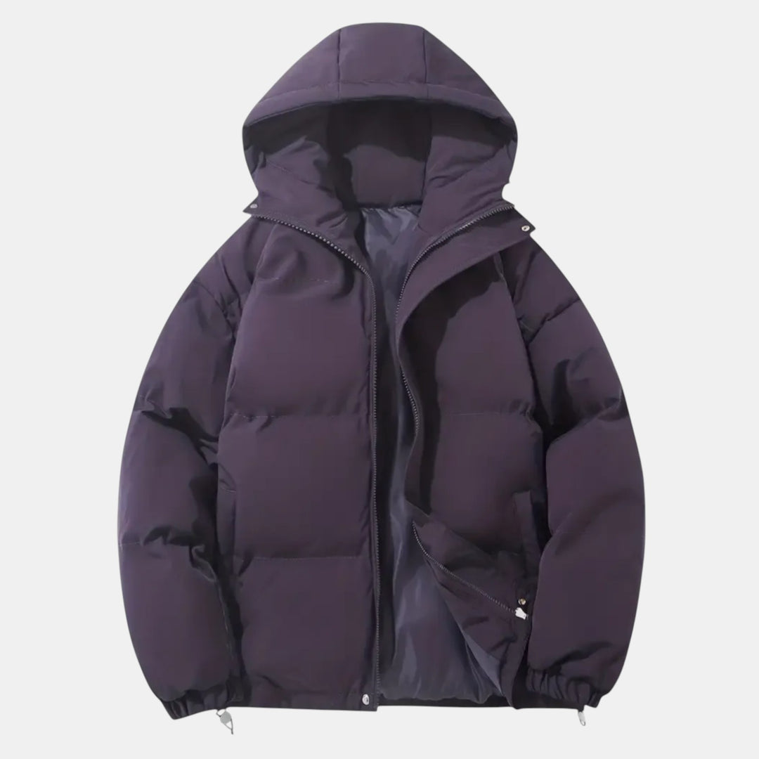 Women’s Hooded Puffer Jacket with Front Zip-Villaayr