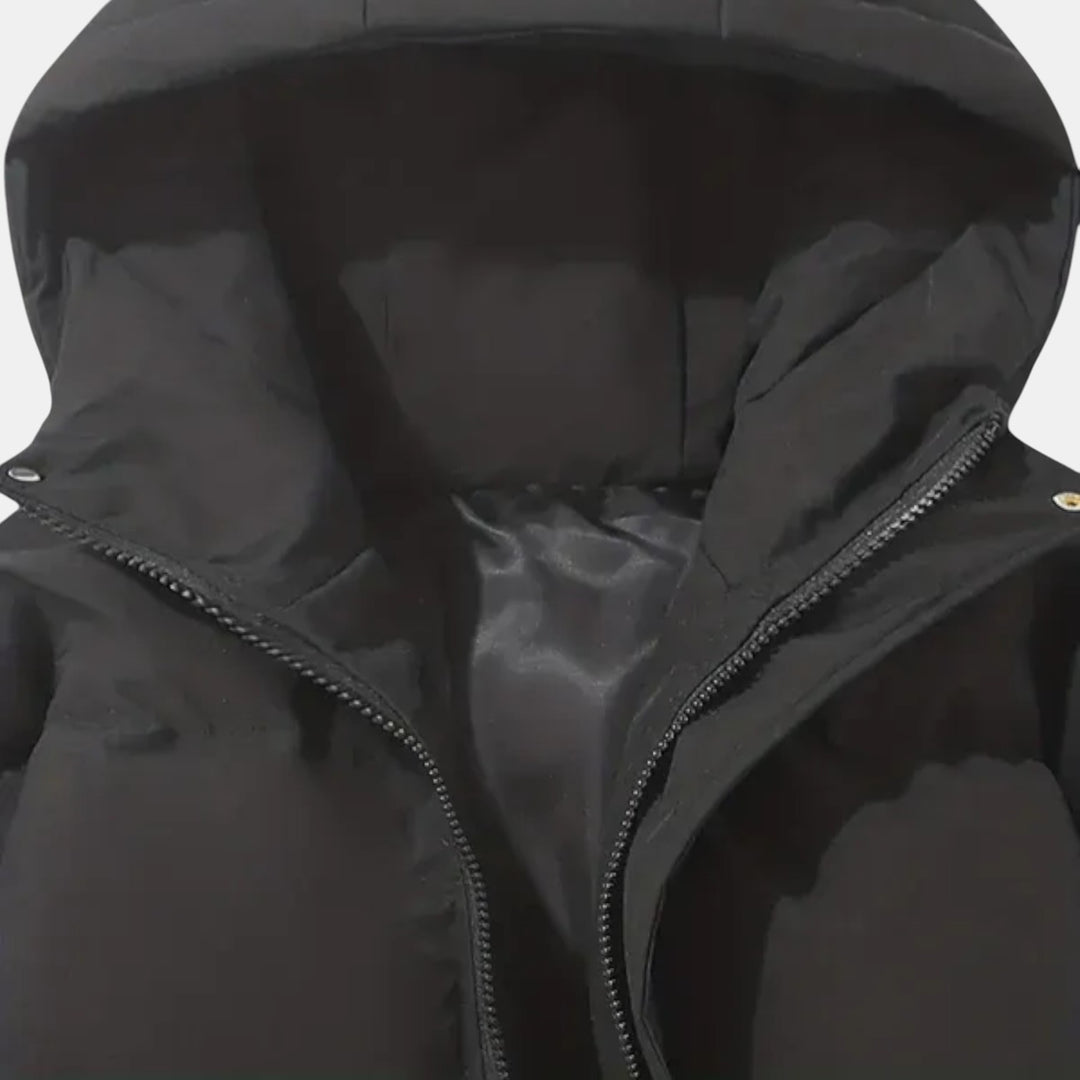 Women’s Hooded Puffer Jacket with Front Zip-Villaayr