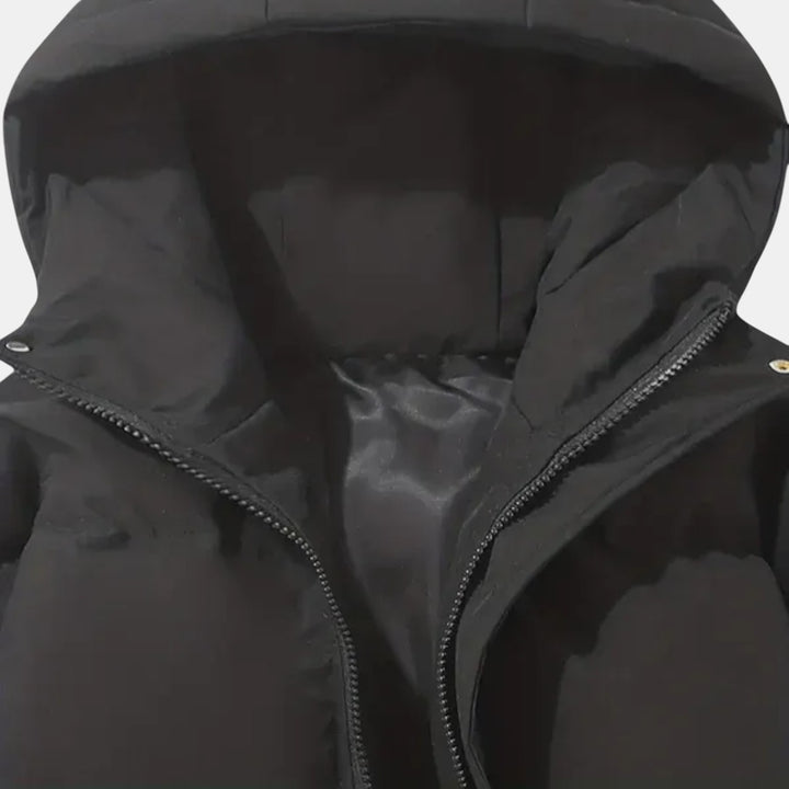 Women’s Hooded Puffer Jacket with Front Zip-Villaayr