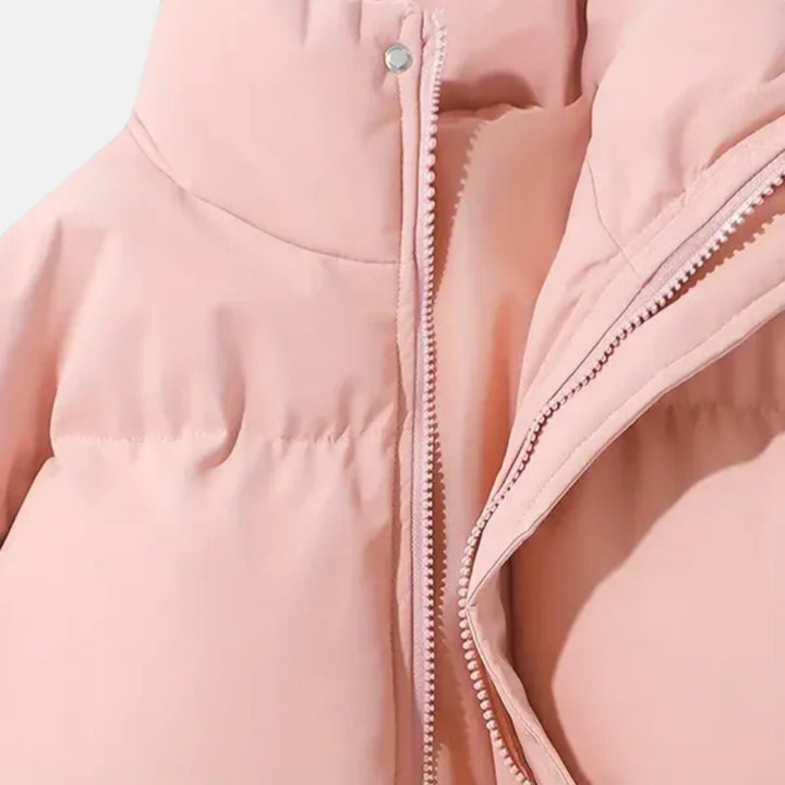 Women’s Hooded Puffer Jacket with Front Zip-Villaayr