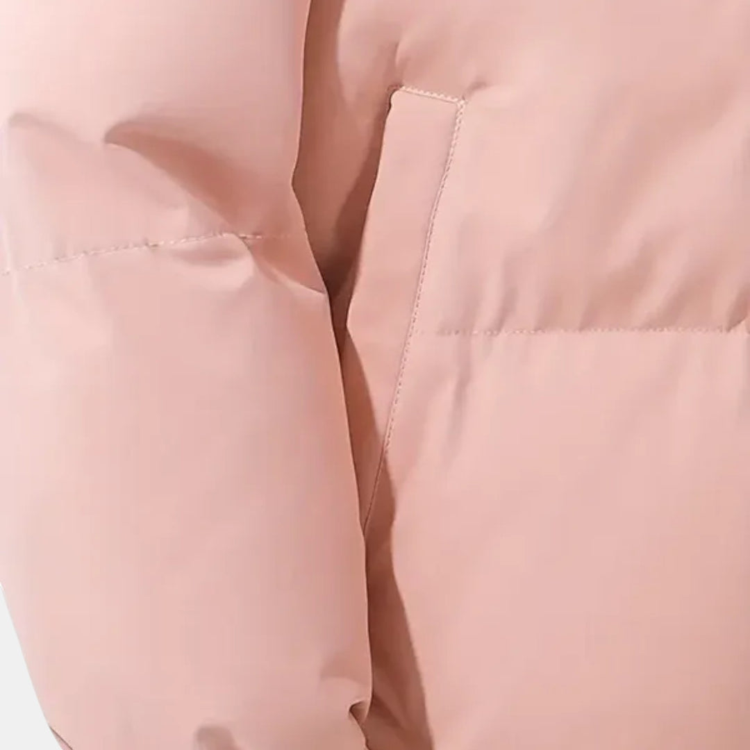 Women’s Hooded Puffer Jacket with Front Zip-Villaayr