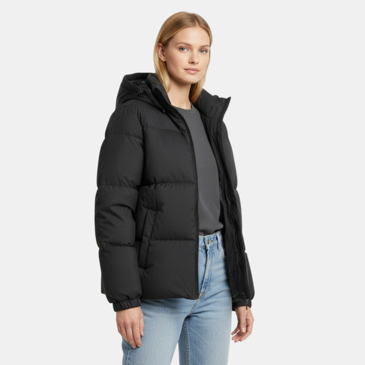 Women’s Hooded Puffer Jacket with Front Zip-Villaayr