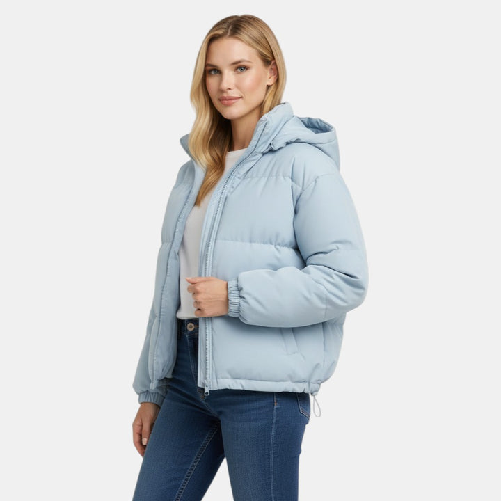 Women’s Hooded Puffer Jacket with Front Zip-Villaayr