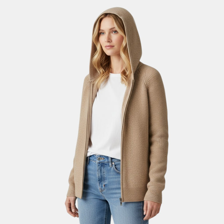 Women’s Knit Zip Hoodie Jacket with Full Front Zipper-Villaayr