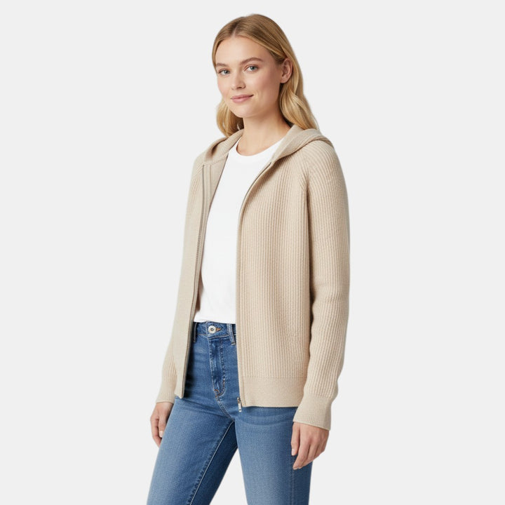 Women’s Knit Zip Hoodie Jacket with Full Front Zipper-Villaayr