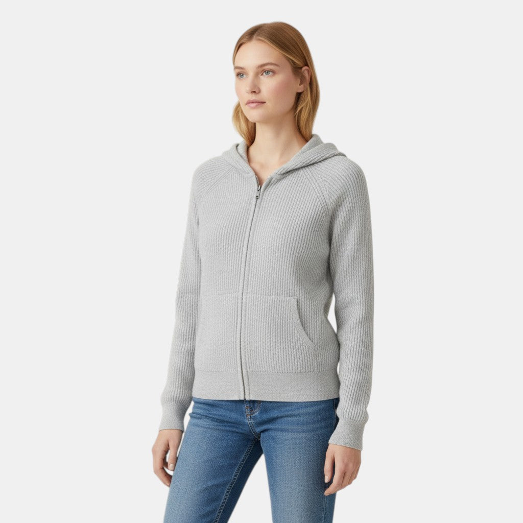 Women’s Knit Zip Hoodie Jacket with Full Front Zipper-Villaayr