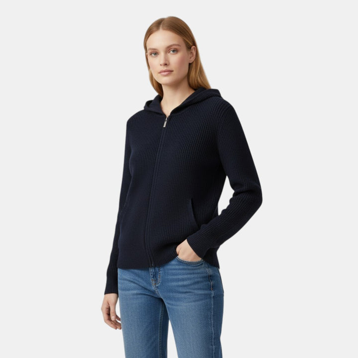 Women’s Knit Zip Hoodie Jacket with Full Front Zipper-Villaayr
