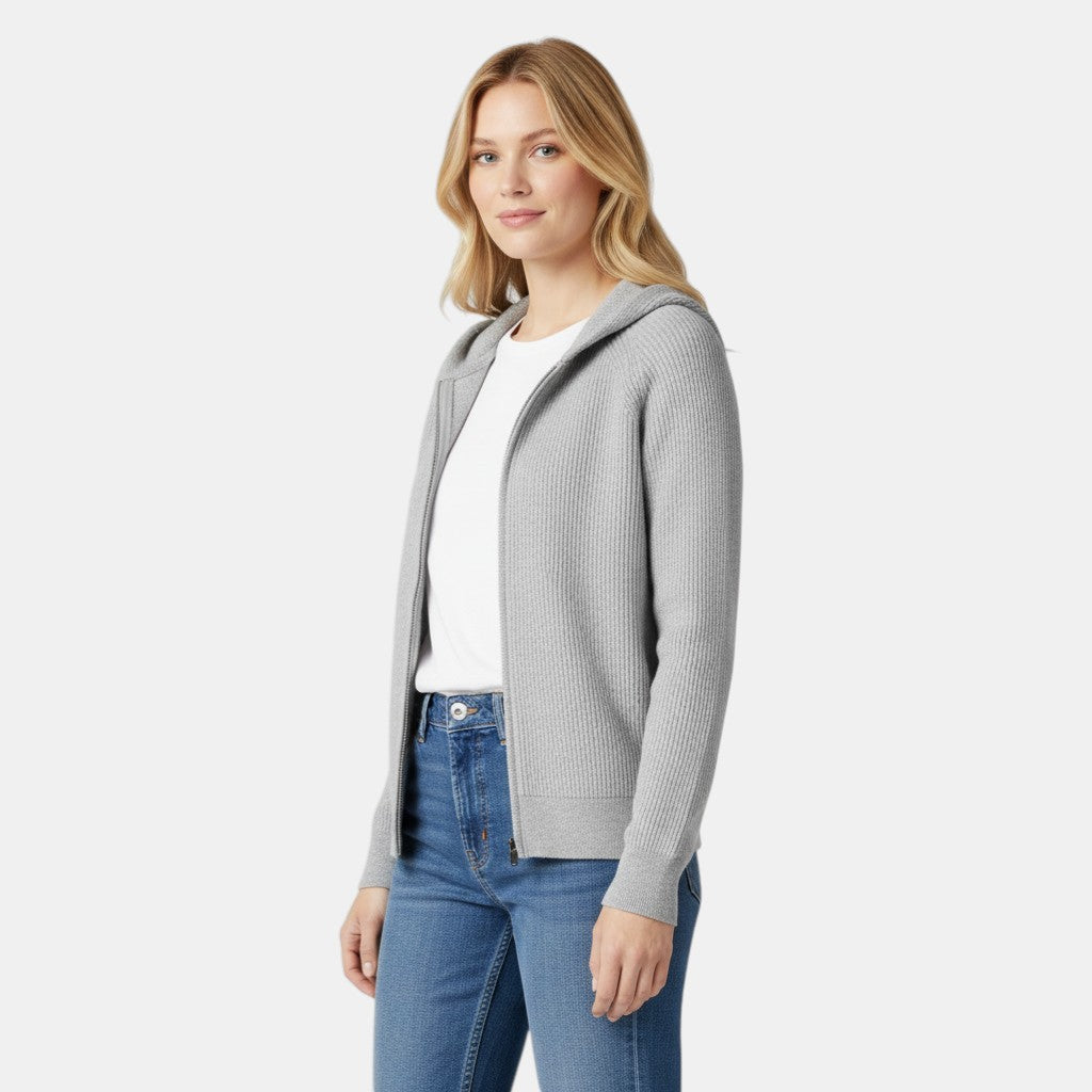 Women’s Knit Zip Hoodie Jacket with Full Front Zipper-Villaayr