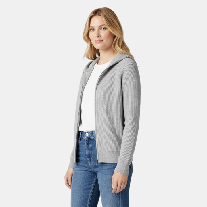Women’s Knit Zip Hoodie Jacket with Full Front Zipper-Villaayr
