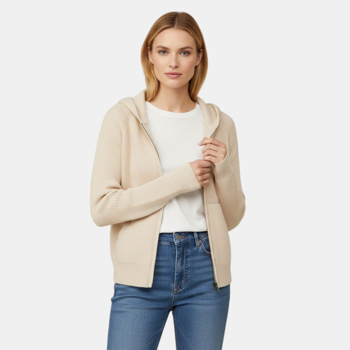Women’s Knit Zip Hoodie Jacket with Full Front Zipper-Villaayr