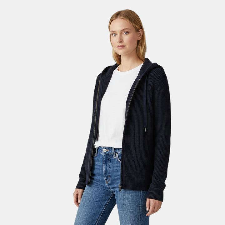 Women’s Knit Zip Hoodie Jacket with Full Front Zipper-Villaayr