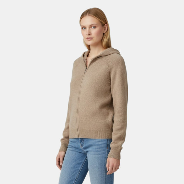 Women’s Knit Zip Hoodie Jacket with Full Front Zipper-Villaayr
