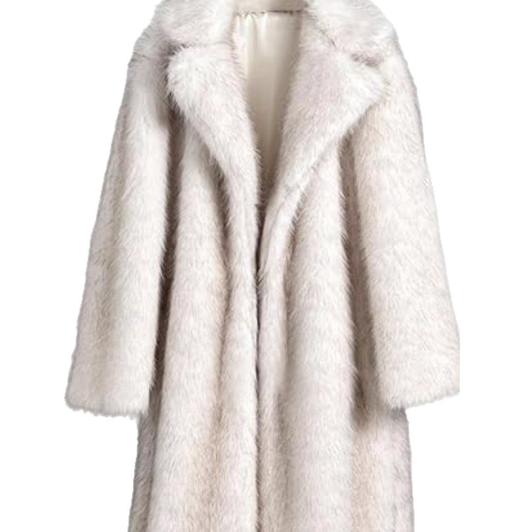 Women’s Long Faux Fur Coat with Notched Lapel-Villaayr