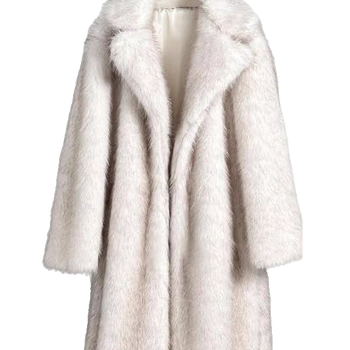 Women’s Long Faux Fur Coat with Notched Lapel-Villaayr