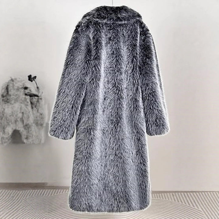 Women’s Long Faux Fur Coat with Notched Lapel-Villaayr