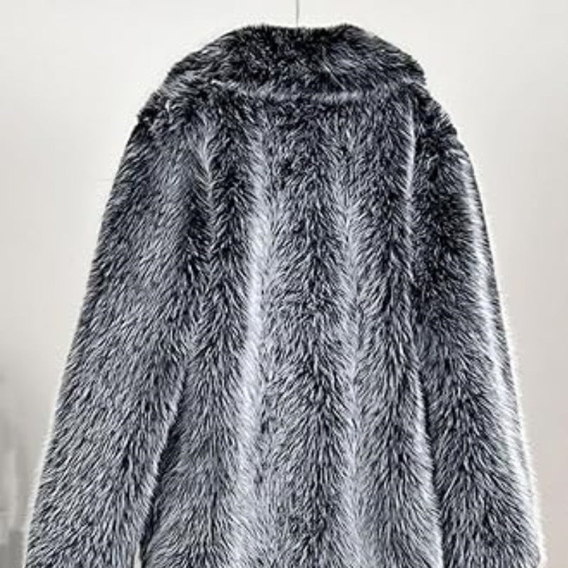 Women’s Long Faux Fur Coat with Notched Lapel-Villaayr