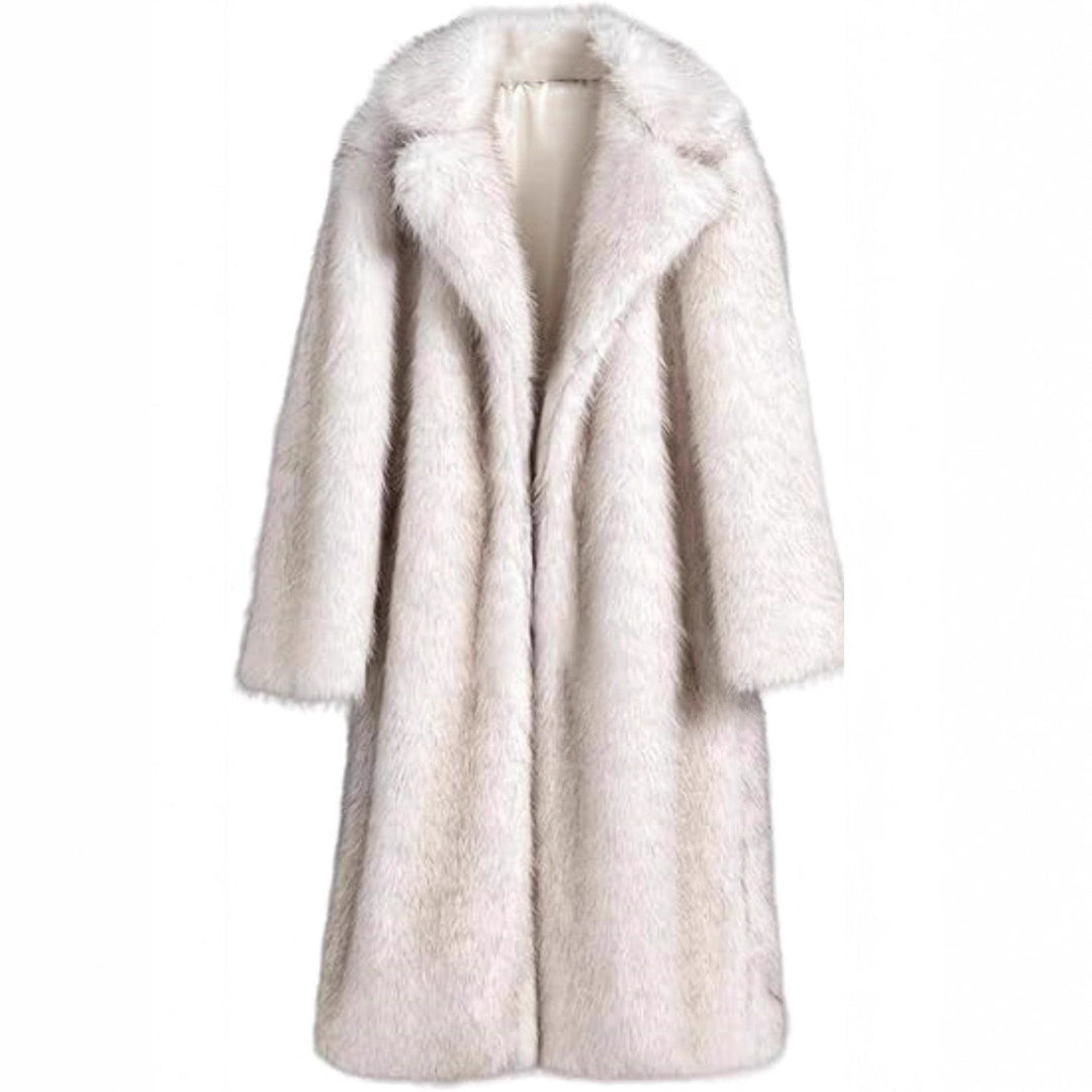Women’s Long Faux Fur Coat with Notched Lapel-villaayr.com