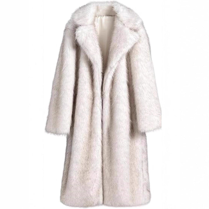 Women’s Long Faux Fur Coat with Notched Lapel-villaayr.com