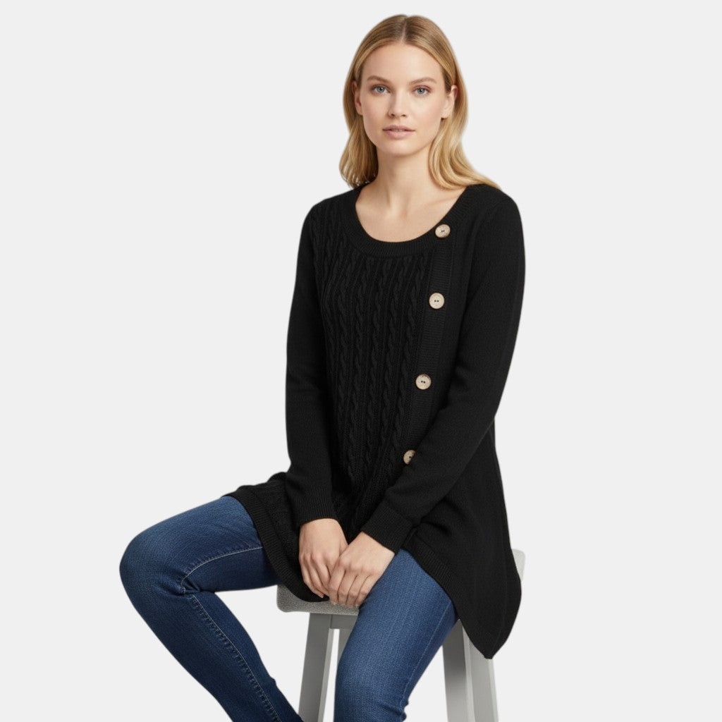 Women’s Long Sleeve Knitted Sweater Dress with Button Detail-Villaayr